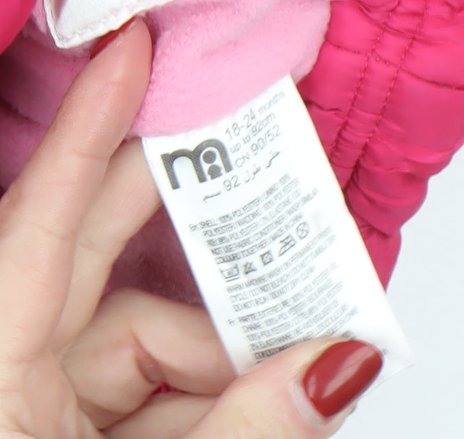 Mamas & Papas Girls Pink Hooded Puffer Jacket 18-24 Months Winter Coat