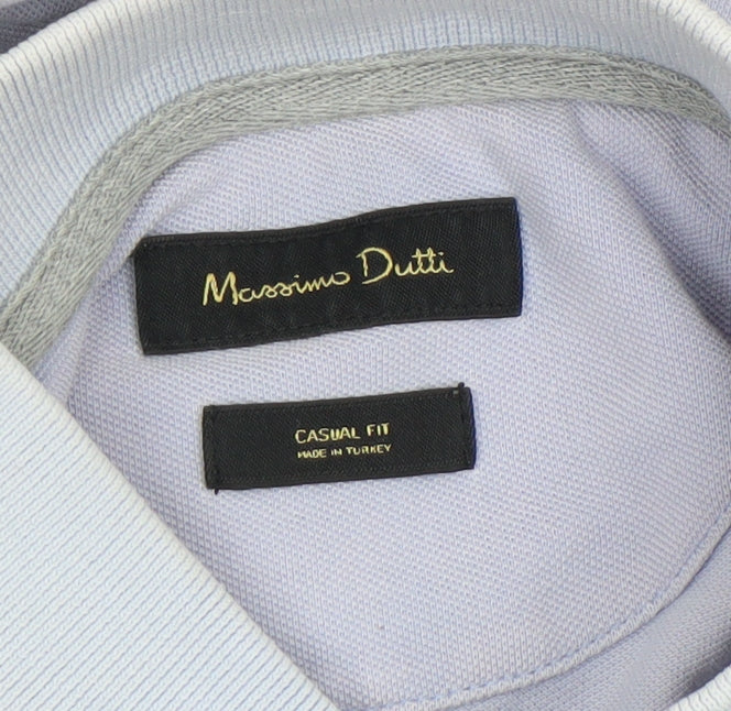 Massimo Dutti Men's Light Blue Casual Fit Cotton Polo Shirt M