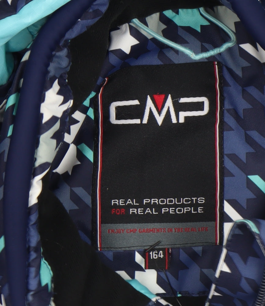 CMP Boys Blue Houndstooth Waterproof Hooded Ski Jacket 14 Years