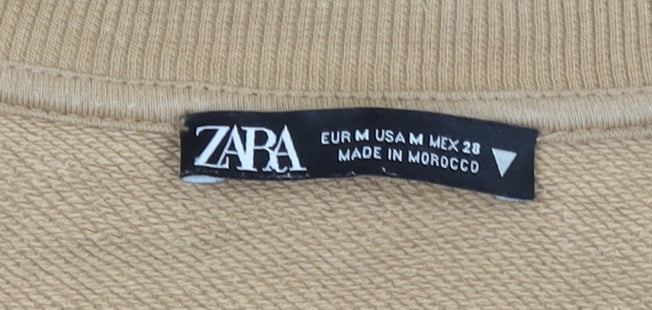 Zara Women Beige Crew Neck Pullover Sweatshirt M Cotton Blend