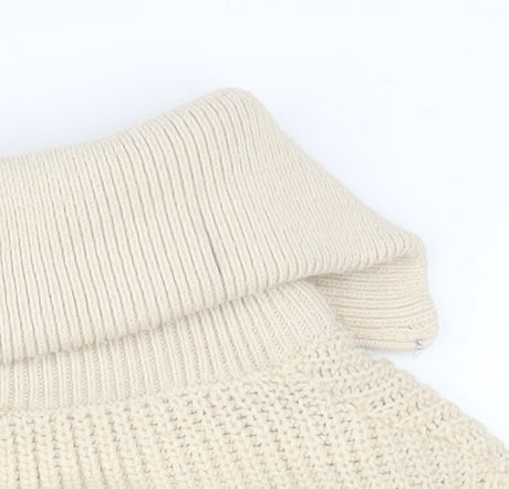 Pull&Bear Women Beige Striped Collared Half Zip Chunky Knit Jumper S
