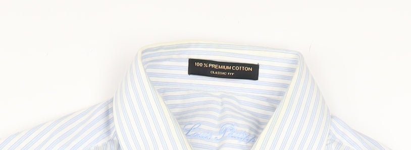 Louis Philippe Men's Blue Striped Classic Fit Cotton Shirt Size 42
