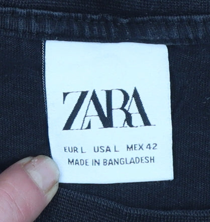 ZARA Men's Black Brown Colourblock Cotton T-Shirt Size L