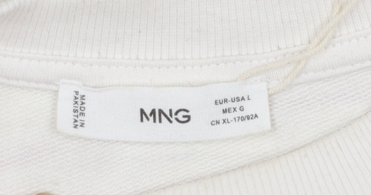 Mango Women Ivory Red Striped Crew Neck Pullover Sweatshirt L