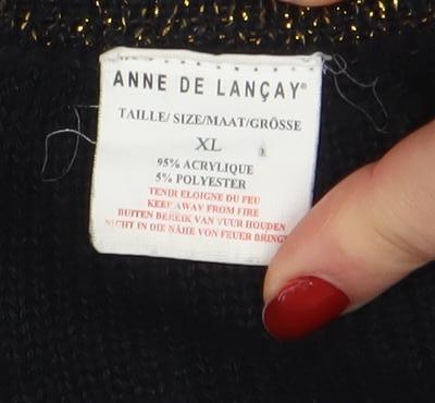 Anne de Lansey Women's Black Striped Cardigan XL Knit Long Sleeve