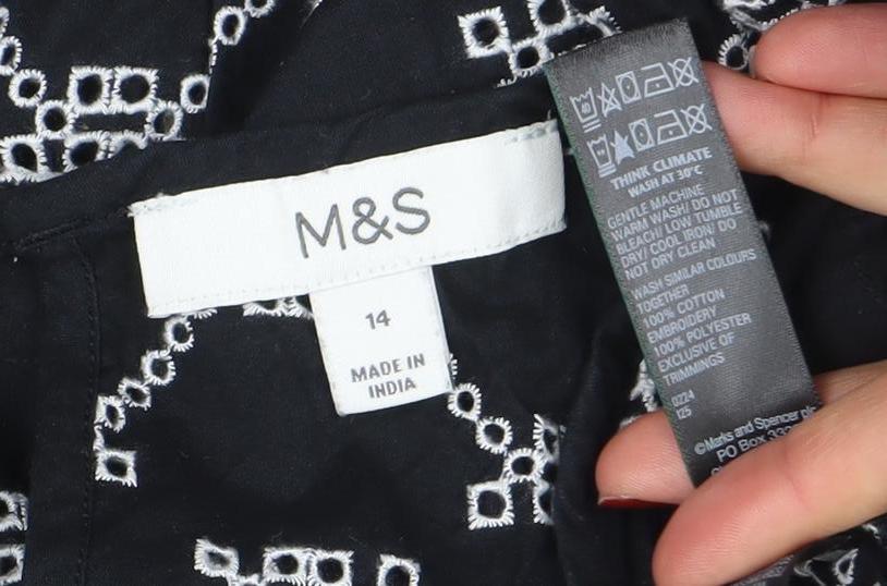 Marks and Spencer Women Black Size 14 Embroidered A-Line Dress