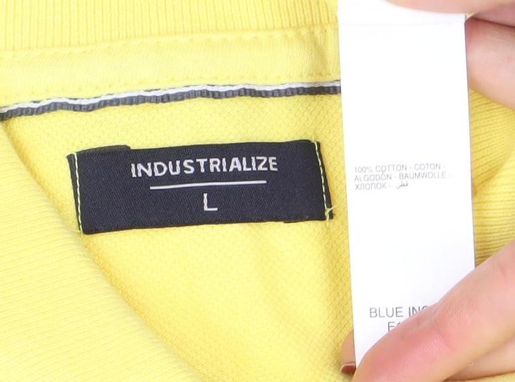 Industrialize Men's Yellow Cotton Polo Shirt Size L Classic Fit