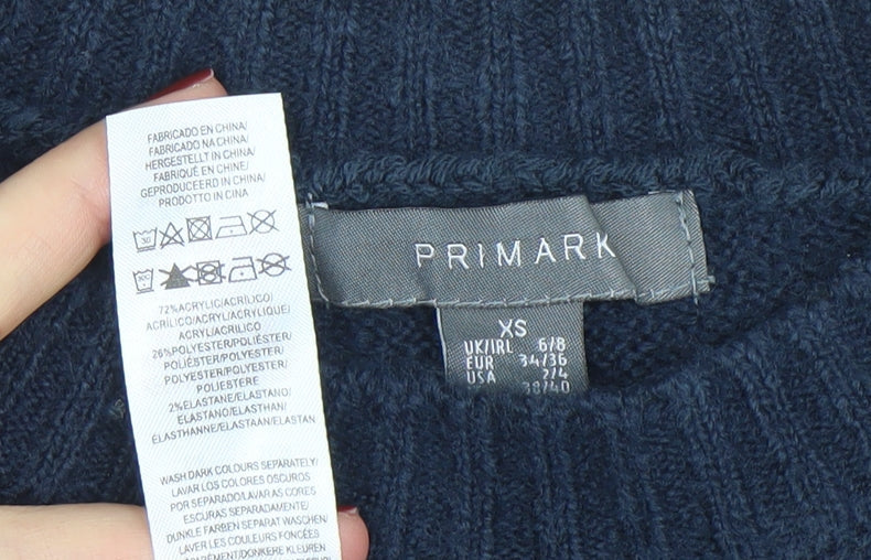 Primark Women’s Blue Knit Tunic Jumper XS Long Sleeve Crew Neck