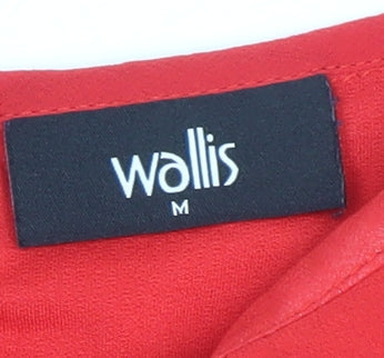 Wallis Women's Red Chiffon 3/4 Sleeve Bow Tunic Blouse Size 14