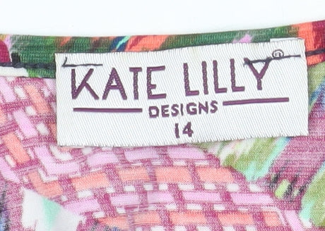 Kate Lilly Women’s Multicoloured Geometric Short Sleeve T-Shirt Size 14