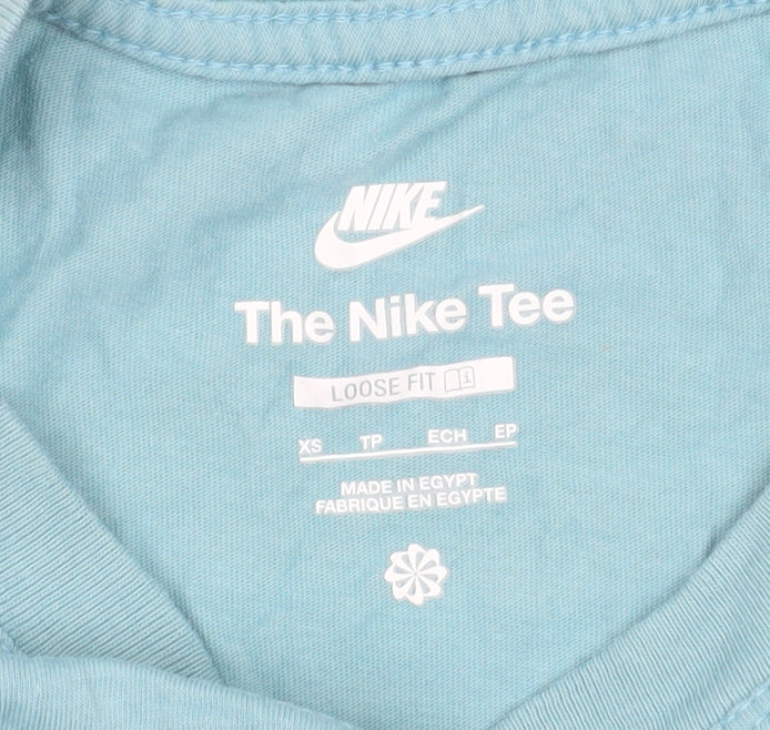 Nike Men's Blue Loose Fit Crew Neck Cotton T-Shirt XS
