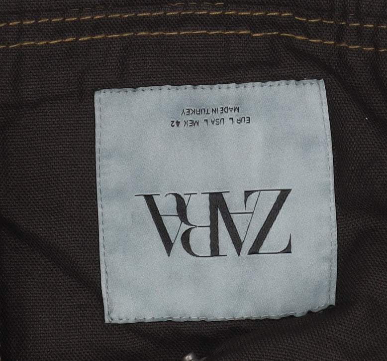 Zara Men’s Brown Cotton Field Jacket L 42 Regular Collared Casual