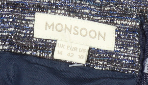 Monsoon Women’s Blue Tweed Pencil Skirt Size 14 Knee Length