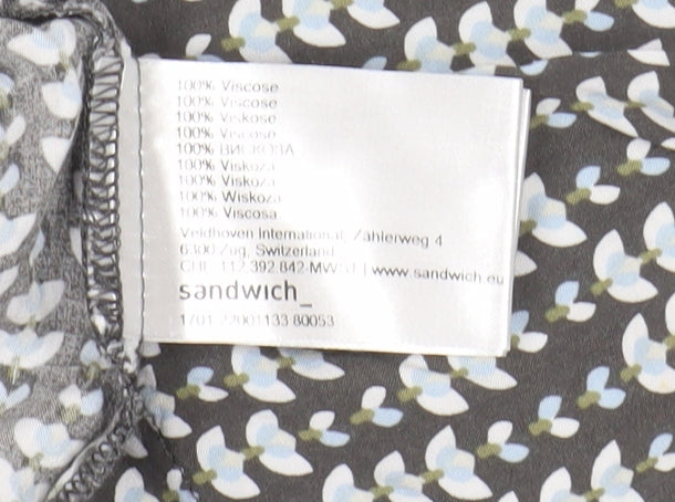 Sandwich Womens Grey Floral Short Sleeve Viscose T-Shirt Size 4
