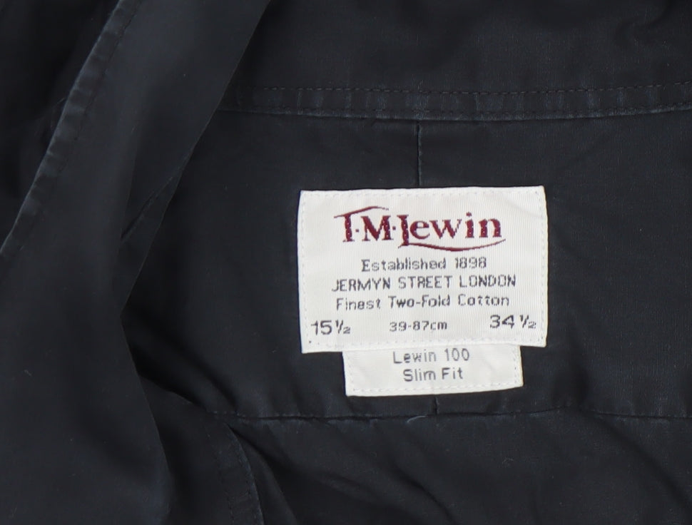 T.M. Lewin Men’s Black Slim Fit Cotton Button-Up Shirt 15.5in