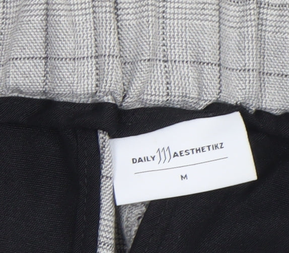 Daily Aesthetikz Men's Grey Check Slim Trousers M Polyester Viscose Blend