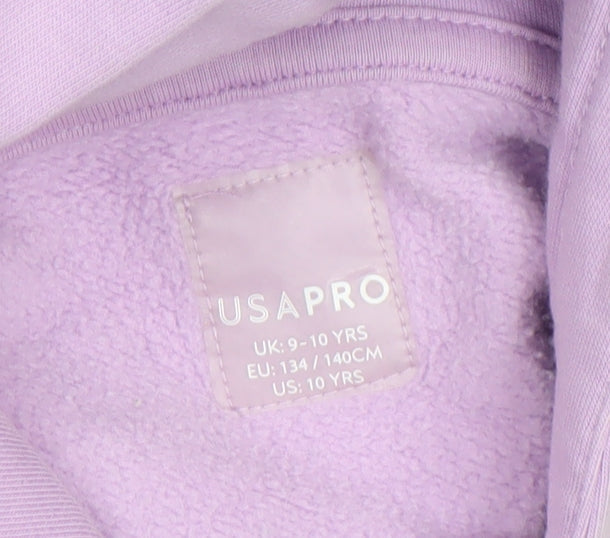 USA Pro Girls Purple Pullover Hoodie 9-10 Years Fleece Lined Casual Top