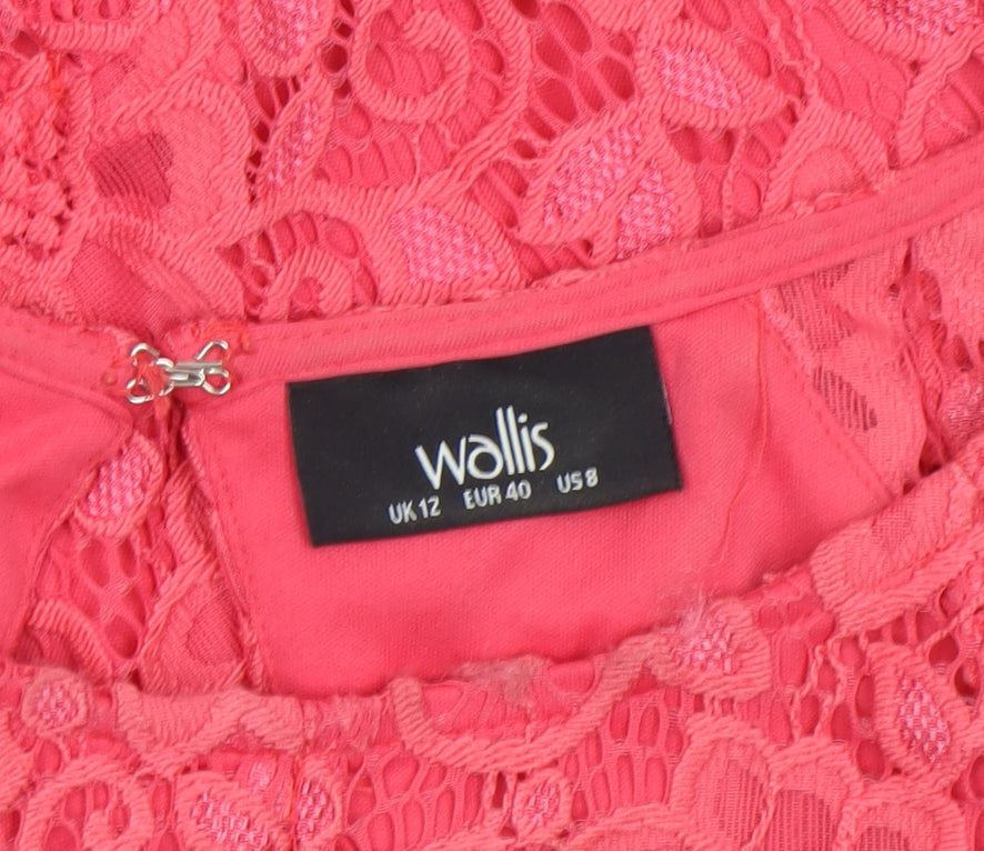Wallis Women Pink Floral Lace Sheath Knee Length Dress UK 12
