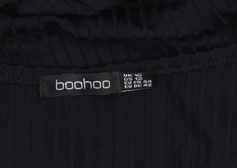 Boohoo Women Black Size 14 V-Neck Long Sleeve Shift Dress