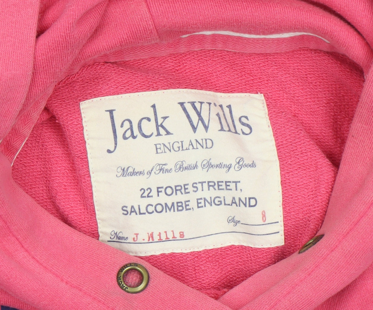 Jack Wills Womens Pink Varsity Pullover Hoodie Size 8 Cotton