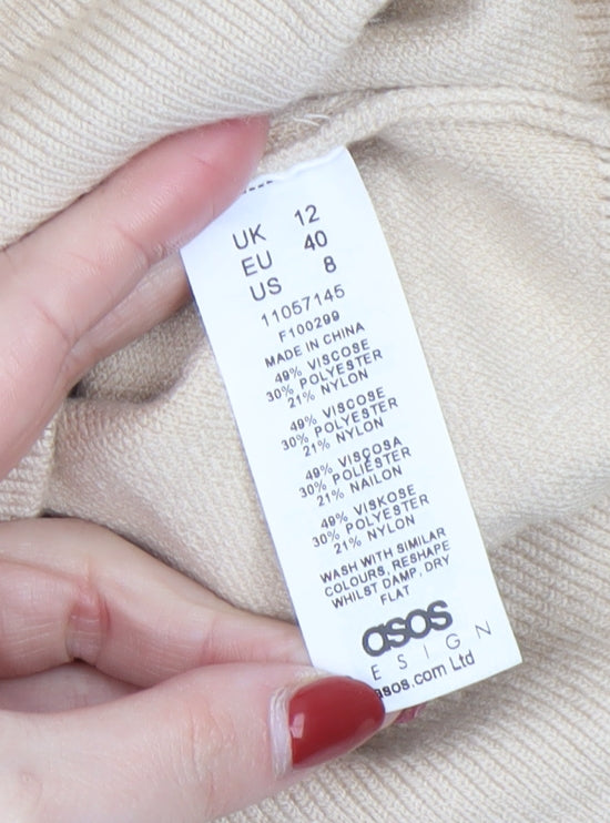 ASOS Women’s Beige Hooded Knit Pullover Jumper Size 12