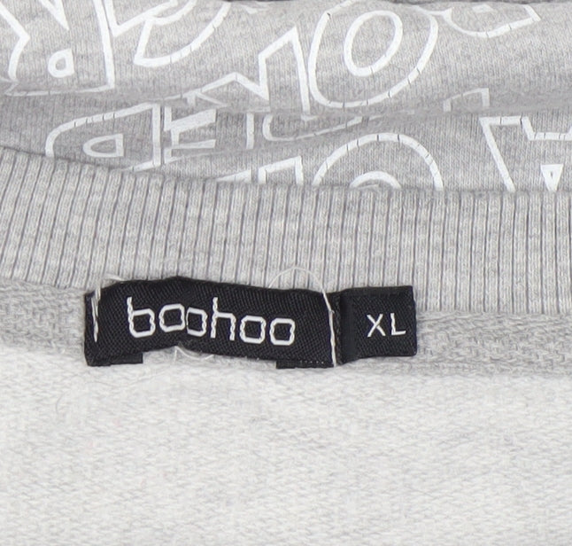 Boohoo Women Grey XL Pullover Sweatshirt Graphic Print Crew Neck