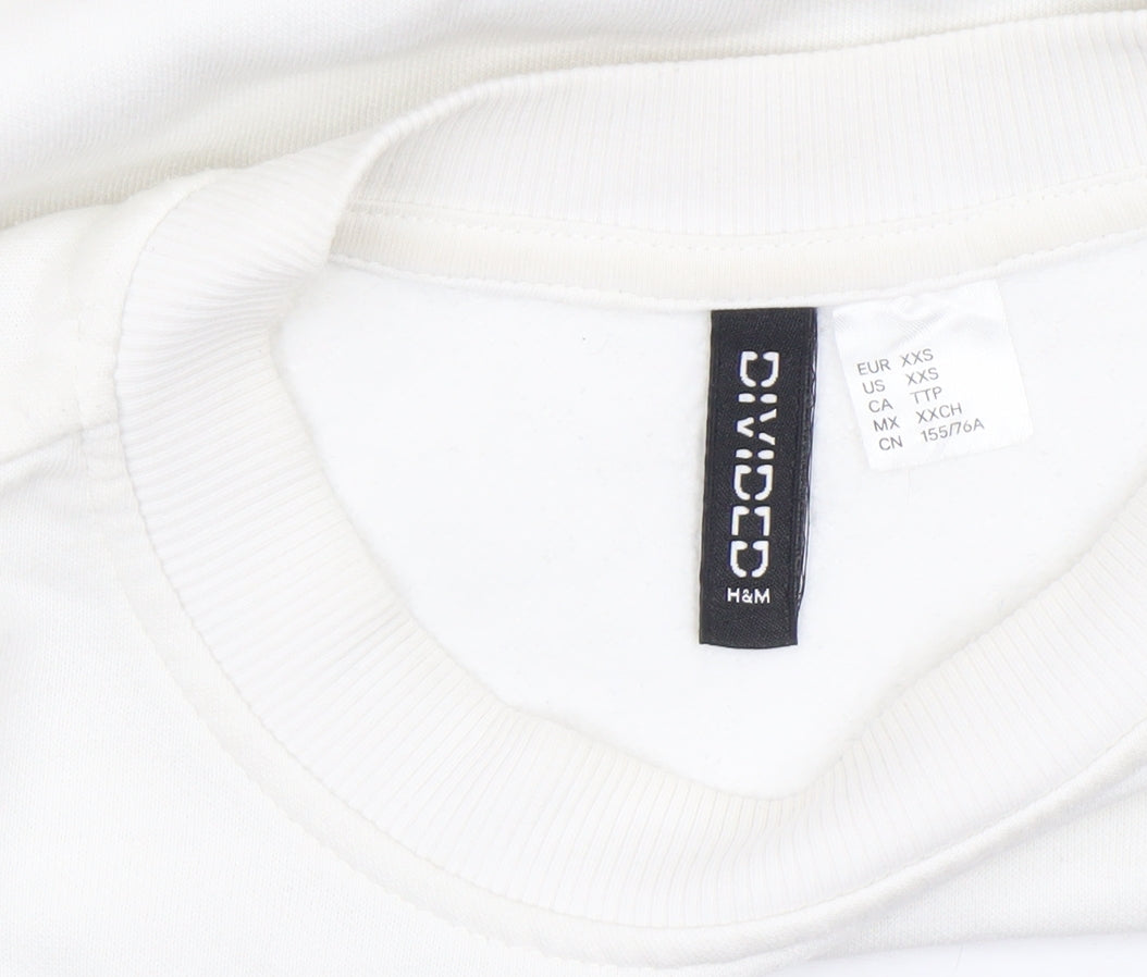 H&M Divided Womens White Cotton Blend Graphic Pullover Sweatshirt XXS