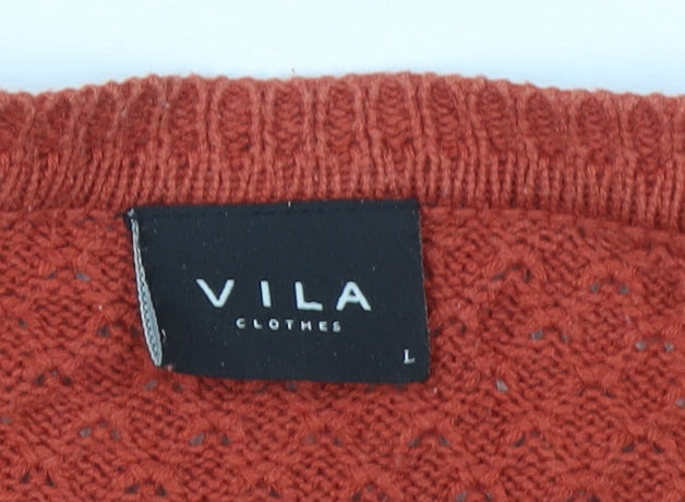 Vila Women’s Orange Knit Cardigan L Long Sleeve Relaxed Fit