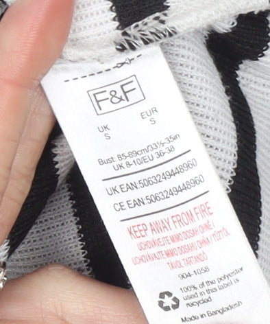 F&F Women’s Black White Striped Paris Jumper Size S Long Sleeve