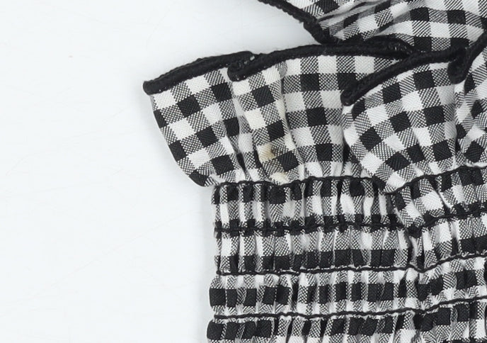 Cameo Rose Womens Black Gingham Sleeveless Smocked Peplum Top Size S