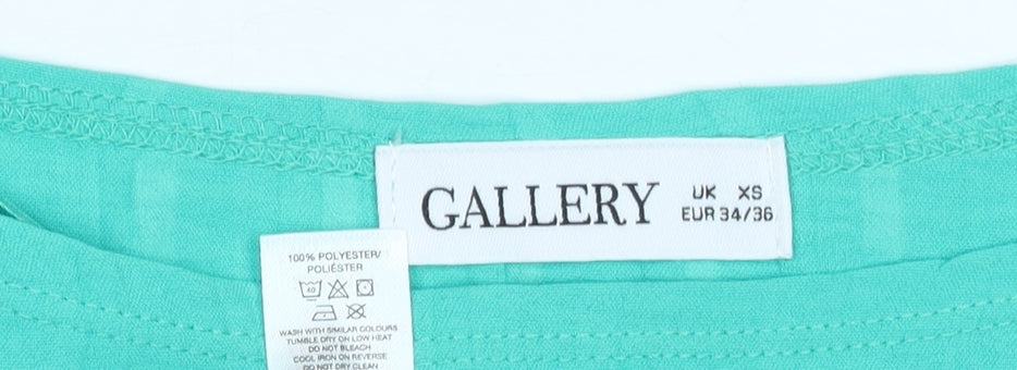 Gallery Womens Green XS Basic Pleated Short Sleeve Blouse
