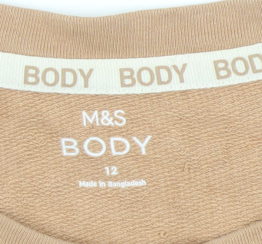 Marks & Spencer Womens Beige Pullover Sweatshirt Size 12 Soft Cotton Long Sleeve