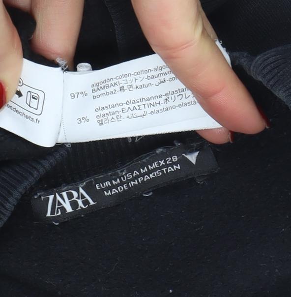 ZARA Women Black Cotton Blend Pullover Sweatshirt Size 8