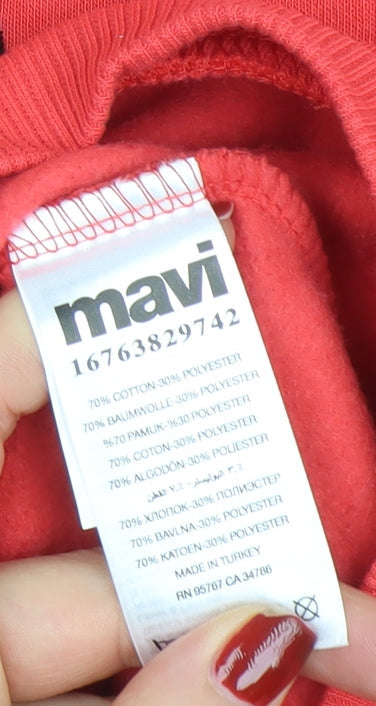 Mavi Women’s Red Cat Print Pullover Sweatshirt Size S Cotton Blend