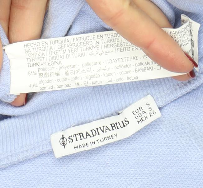 Stradivarius Women Blue Small Crew Neck Long Sleeve Pullover Sweatshirt