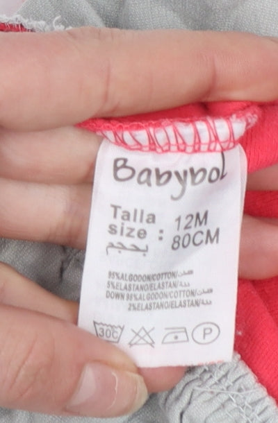 Babybol Girls Red & Grey Heart Tutu Dress 12 Months Long Sleeve Casual