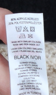 Gallery Women’s Black Beige Striped Mock Neck Chunky Knit Jumper Size M