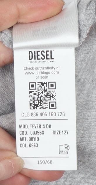 Diesel Boys Grey 12 Years Logo Graphic Cotton T-Shirt