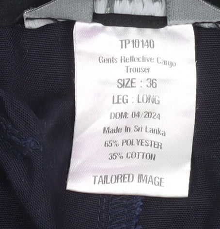 Tailored Image Men's Navy Reflective Cargo Workwear Trousers Size 36 Long