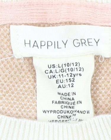 Happily Grey Girls Beige Pink Western Pullover Jumper 11-12 Years