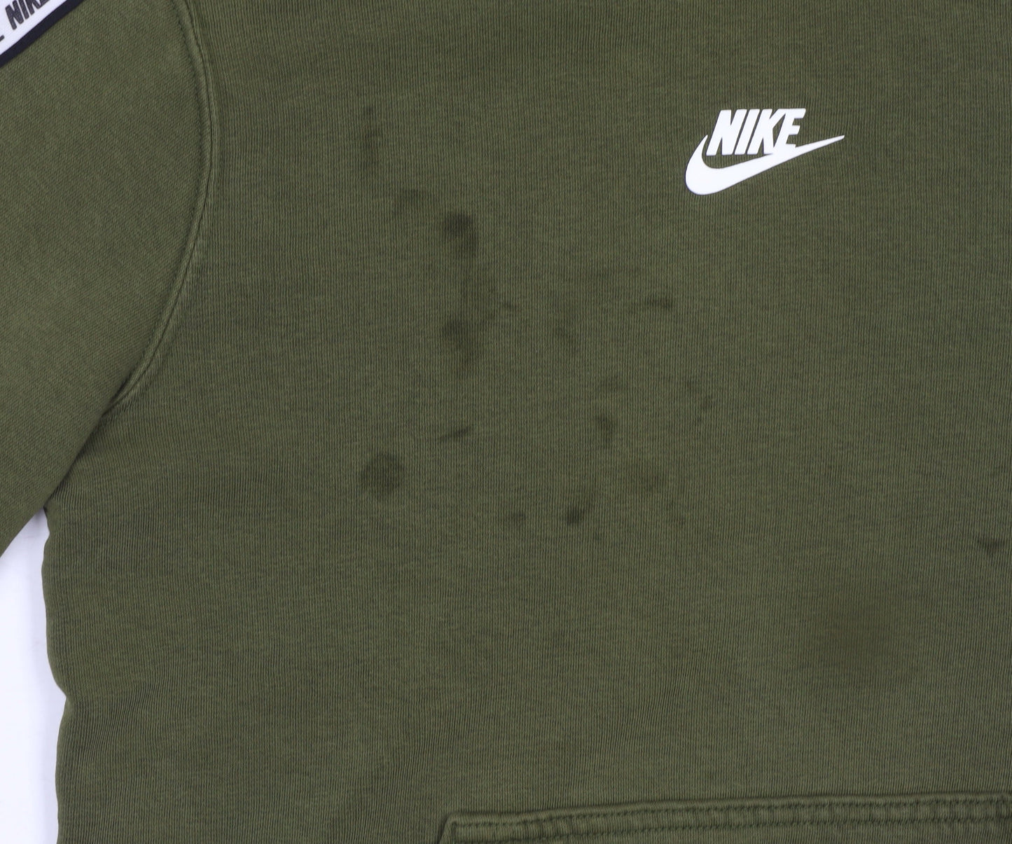 Nike Boys Green Pullover Hoodie Logo Tape Trim L 13-14 Years Fleece