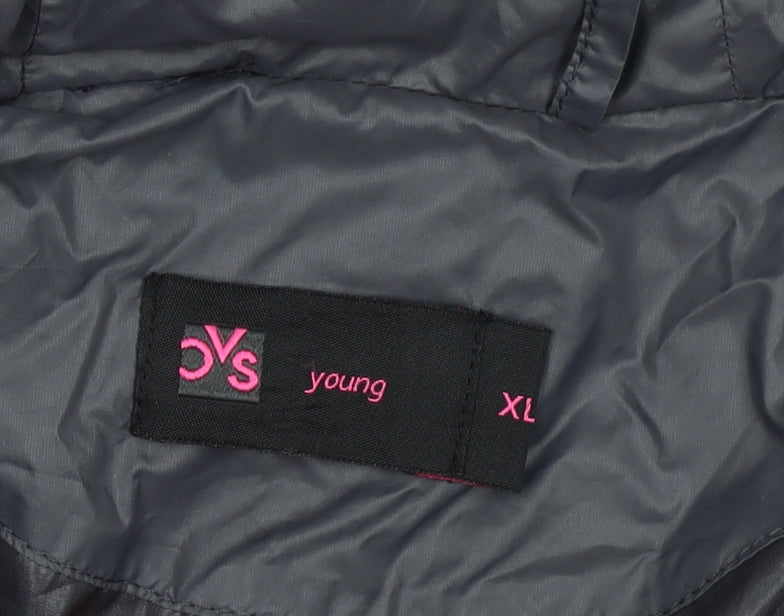 OVS Girls Grey XL Hooded Puffer Jacket Lightweight Quilted Coat