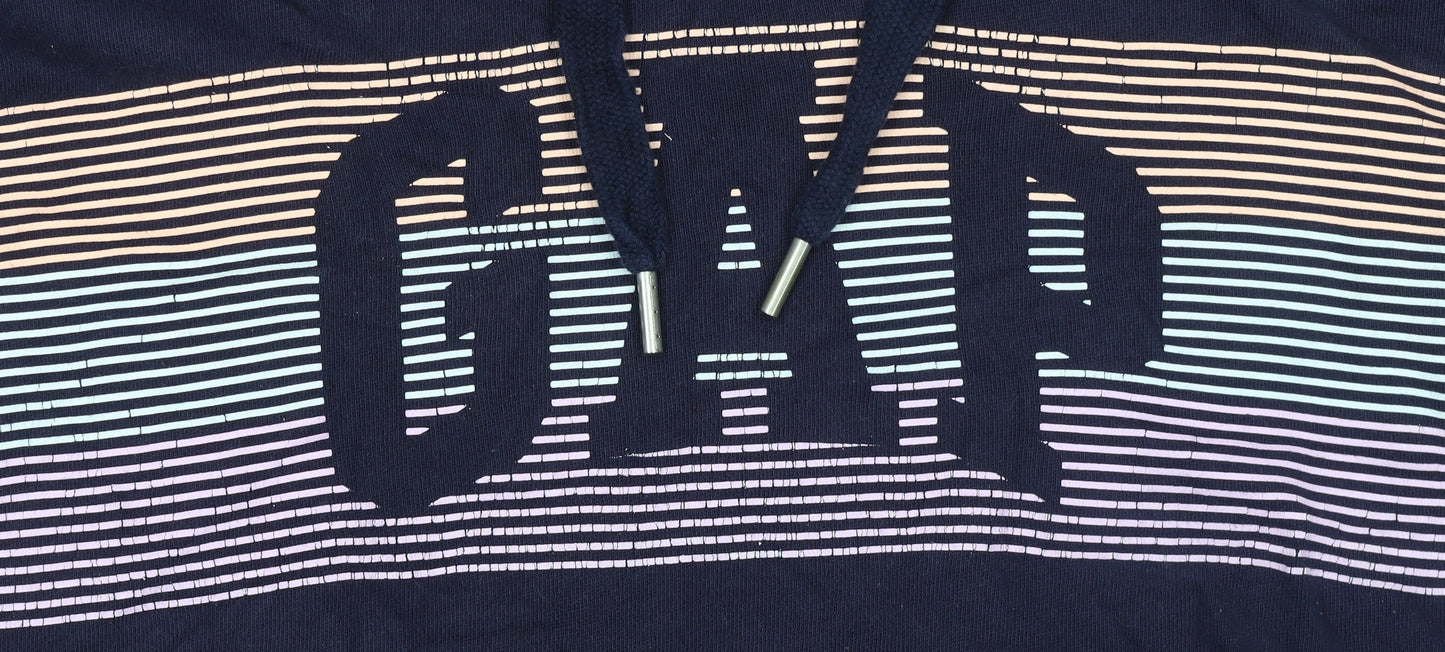 GAP Womens Navy Hoodie L Cotton Logo Print Casual Pullover