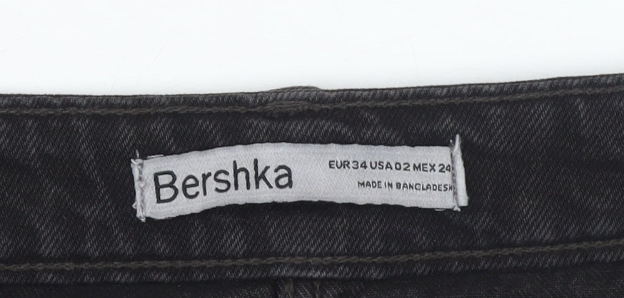 Bershka Womens Black Denim Pencil Skirt Size 6 High Rise Stretch