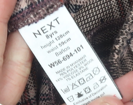 Next Girls Brown Check Trousers 8 Years Elastic Waist Wool Blend Warm