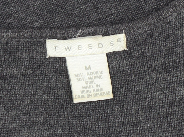 TWEEDS Women’s Grey Knit Jumper Dress M 3/4 Sleeve Scoop Neck