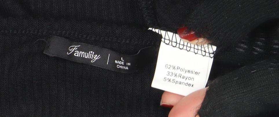 Amarty Women's Black Long Sleeve Basic Crew Neck Stretch Top L