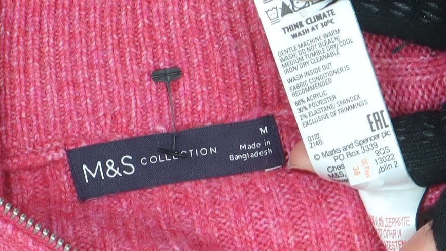 Marks & Spencer Women's Pink High Neck Half Zip Wool Jumper Size M