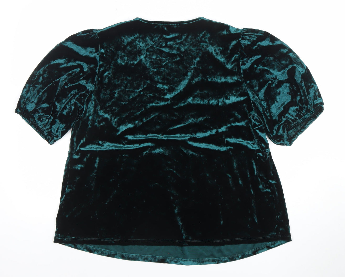 Dunnes Women’s Green Velvet V-Neck Puff Sleeve Tunic Blouse Size L