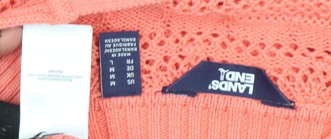 Lands' End Women's Pink Cotton Collared Open-Knit Jumper Size L